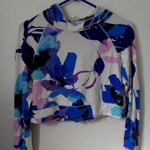 Blue and purple floral GapFit cropped girls athletic hoodie